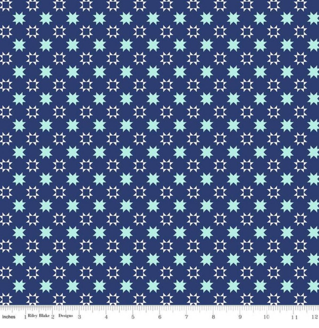 C11358- Quilt Fair Quilty Stars in Navy by Tasha Noel for Riley Blake - 1/2 Yard Continuous Cut