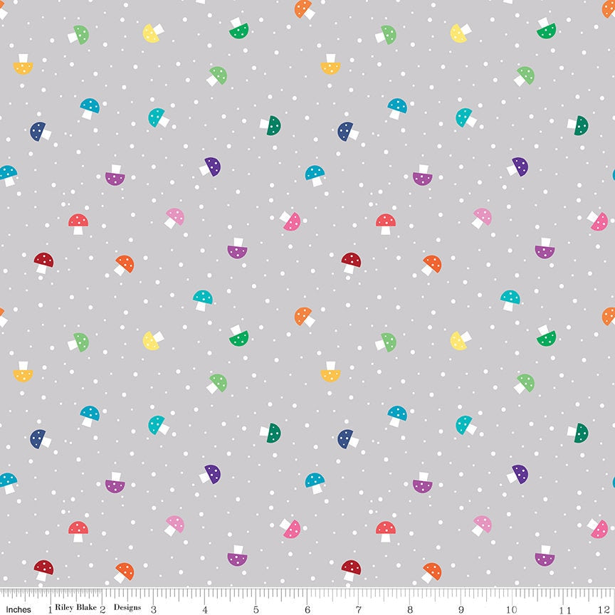 Bloom Mushies Gray - by Kristy Lea of Quiet Play for Riley Blake Designs - C14986-GRAY - 1/2 Yard continuous cut