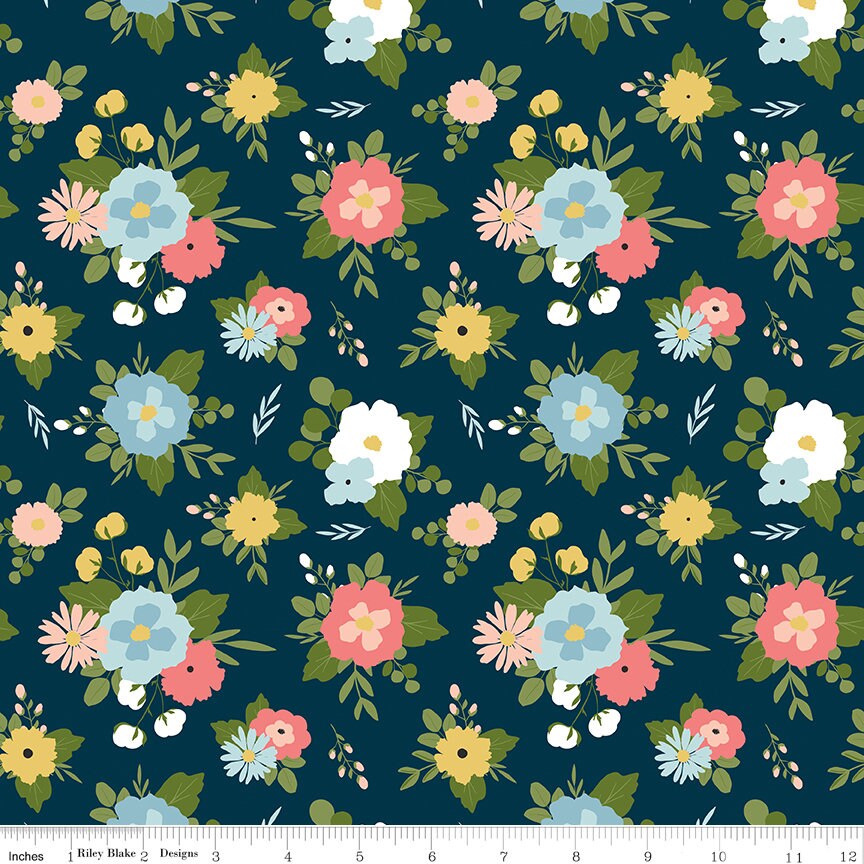 Day in the Life - Main Floral - Echo Park Paper for Riley Blake Designs - Choose White or Oxford - 1/2 Yard Increments, continuously cut.