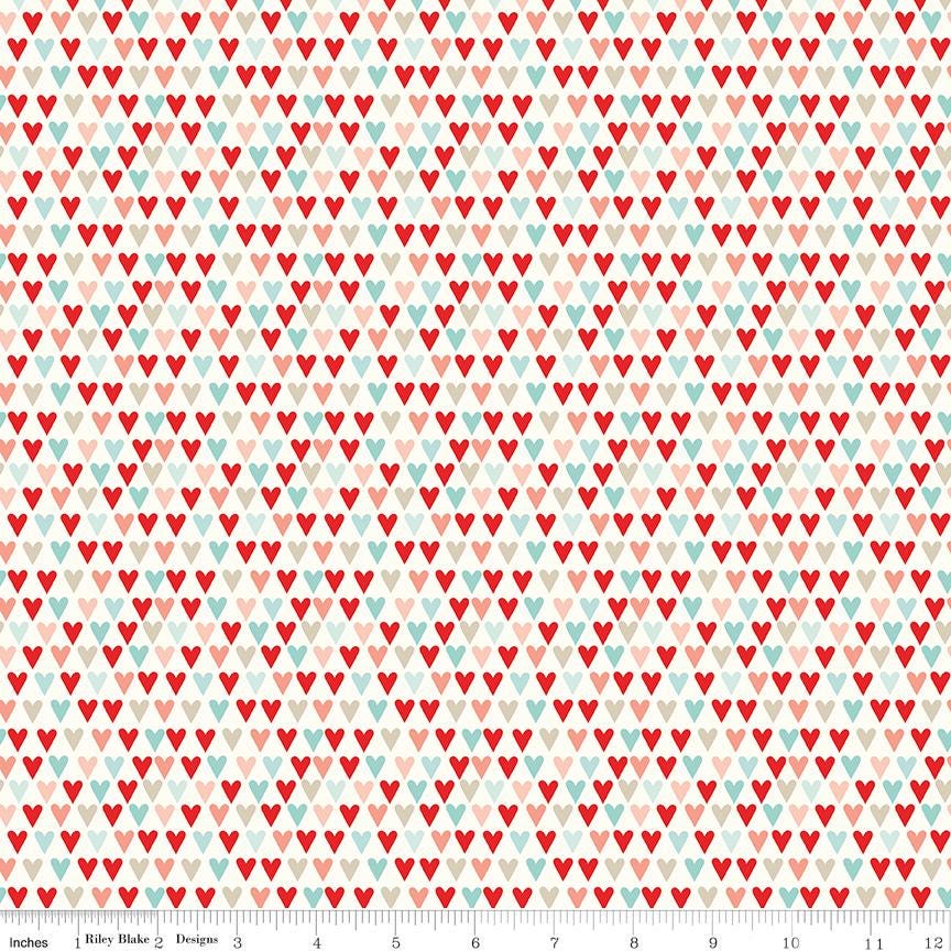 You & Me Hearts - Cream C15403 by Sandy Gervais for Riley Blake Designs - 1/2 yard increments, continuously cut
