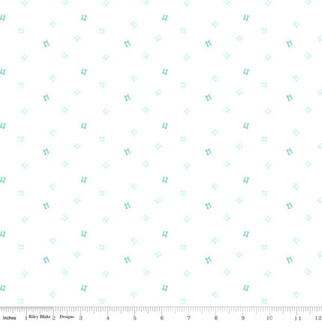 C11354- Quilt Fair Sewing Machines Aqua - by Tasha Noel for Riley Blake - 1/2 Yard Continuous Cut