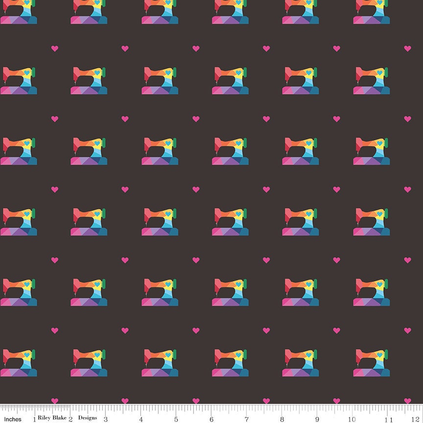 Make Geo Sewing Machine C13422 by Kristy Lea for Riley Blake Designs - Select Black or White - Sold in 1/2 Yard Increments, Continuously Cut