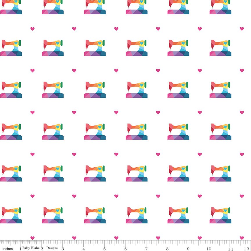 Make Geo Sewing Machine C13422 by Kristy Lea for Riley Blake Designs - Select Black or White - Sold in 1/2 Yard Increments, Continuously Cut