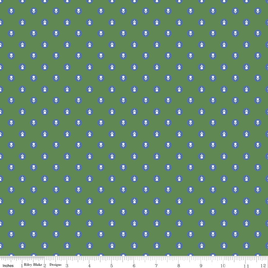 Tulip Cottage Flower Dots Green - C14264 by Melissa Mortenson by Riley Blake Designs - Sold in 1/2 Yard Increments, Continuous Cut