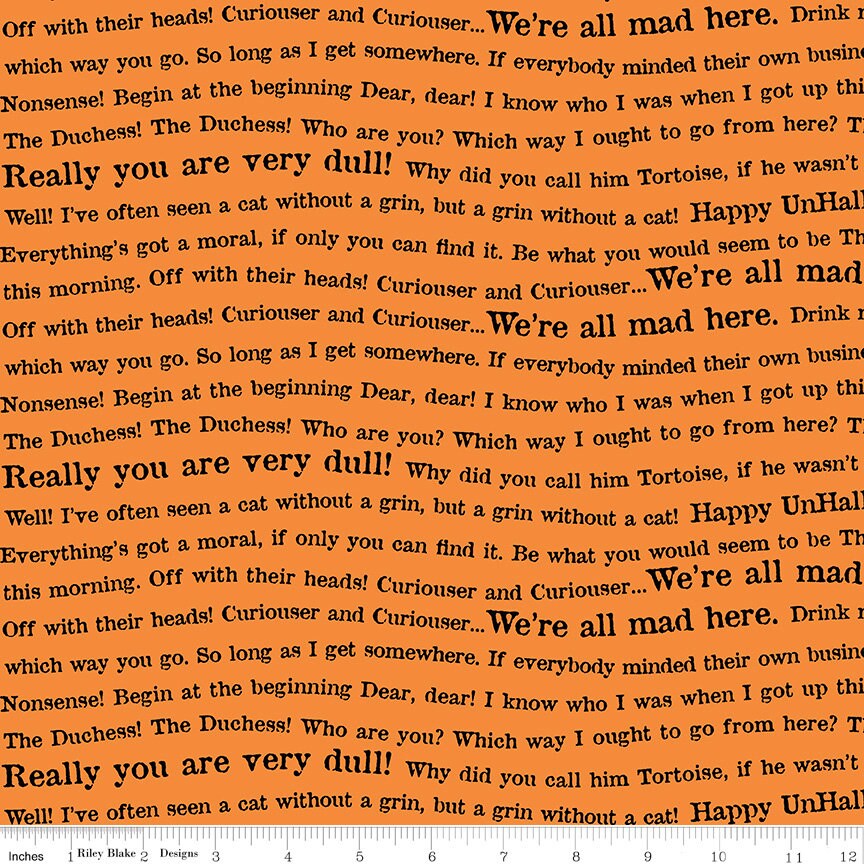 Mad Masquerade Wavy Words - C11963- Black, Orange or White - J. Wecker Frisch for Riley Blake Designs - 1/2 Yard increments