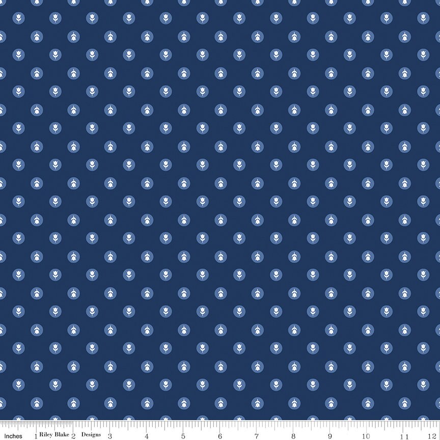 Tulip Cottage Flower Dots C14264-Navy by Melissa Mortenson for Riley Blake Designs - sold in 1/2 yard increments, continuous cut