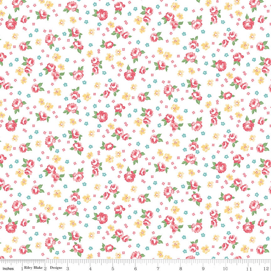 Notting Hill Floral White - C10202 - by Amy Smart of Diary of a Quilter by Riley Blake Designs - 1/2 Yard increments, continous
