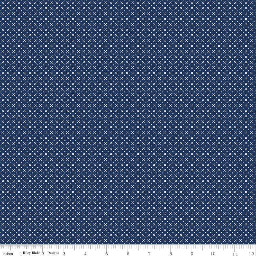 Tulip Cottage Stitches Navy - C14267 by Melissa Mortenson for Riley Blake Designs - Sold in 1/2 Yard Increments, Continuous Cut