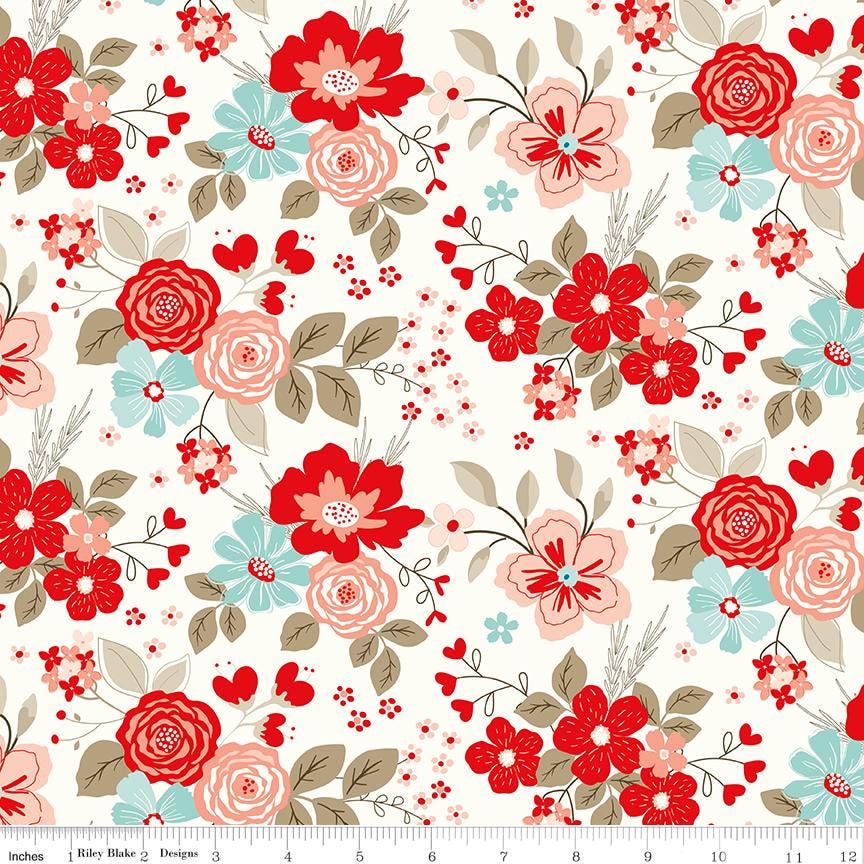 You & Me Main Cream - C15400 by Sandy Gervais for Riley Blake Designs - 1/2 yard increments continuously cut