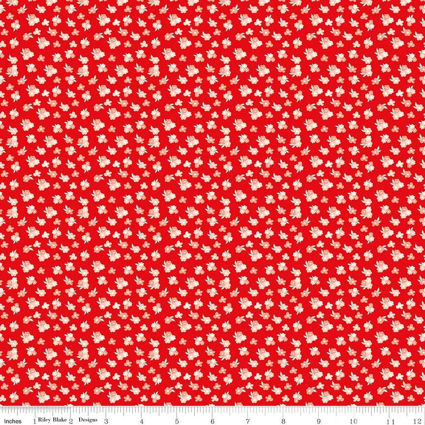 You & Me Tossed Floral Red - C15404 by Sandy Gervais for Riley Blake Designs - 1/2 yard increments, continuously cut