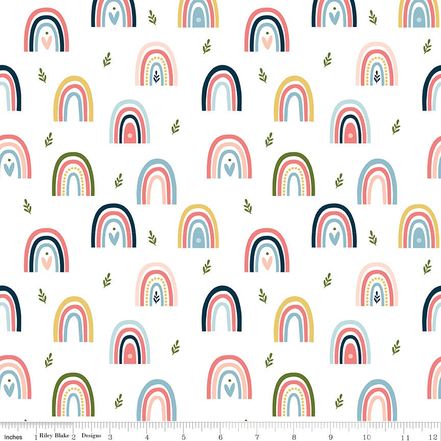 Day in the Life - Rainbows - C13661 - White by Echo Park Paper for Riley Blake Designs. 1/2 Yard Increments, continuous cut