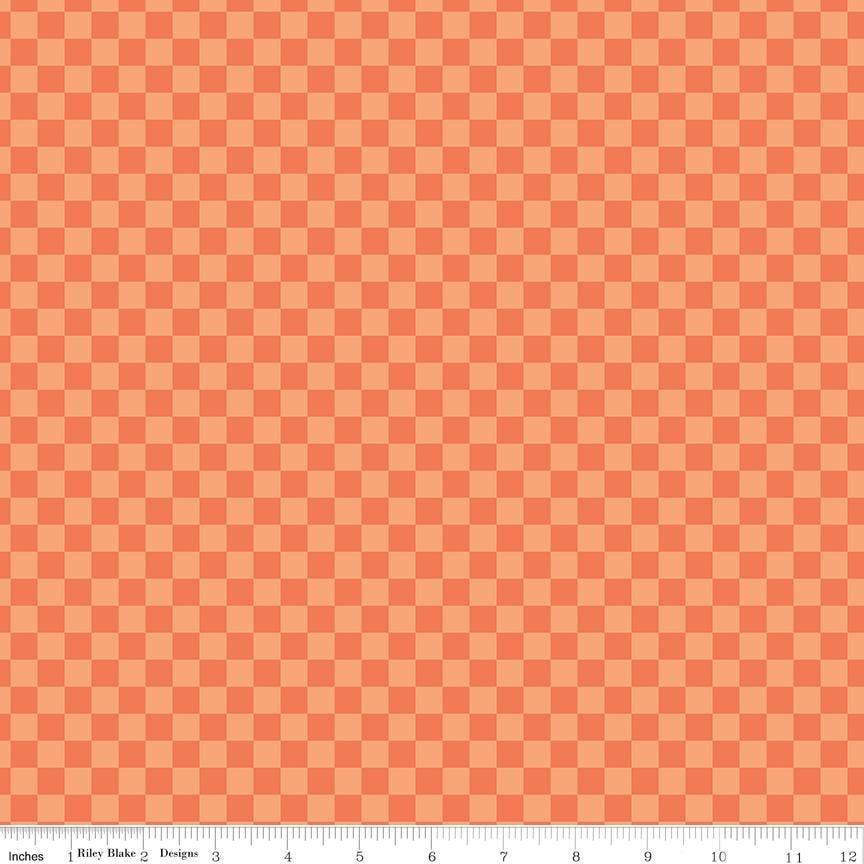 Hey Pumpkin Checks Orange 100% Cotton Quilting Fabric by My Mind's Eye for Riley Blake - C16036 - 1/2 yard increments, continuously cut.