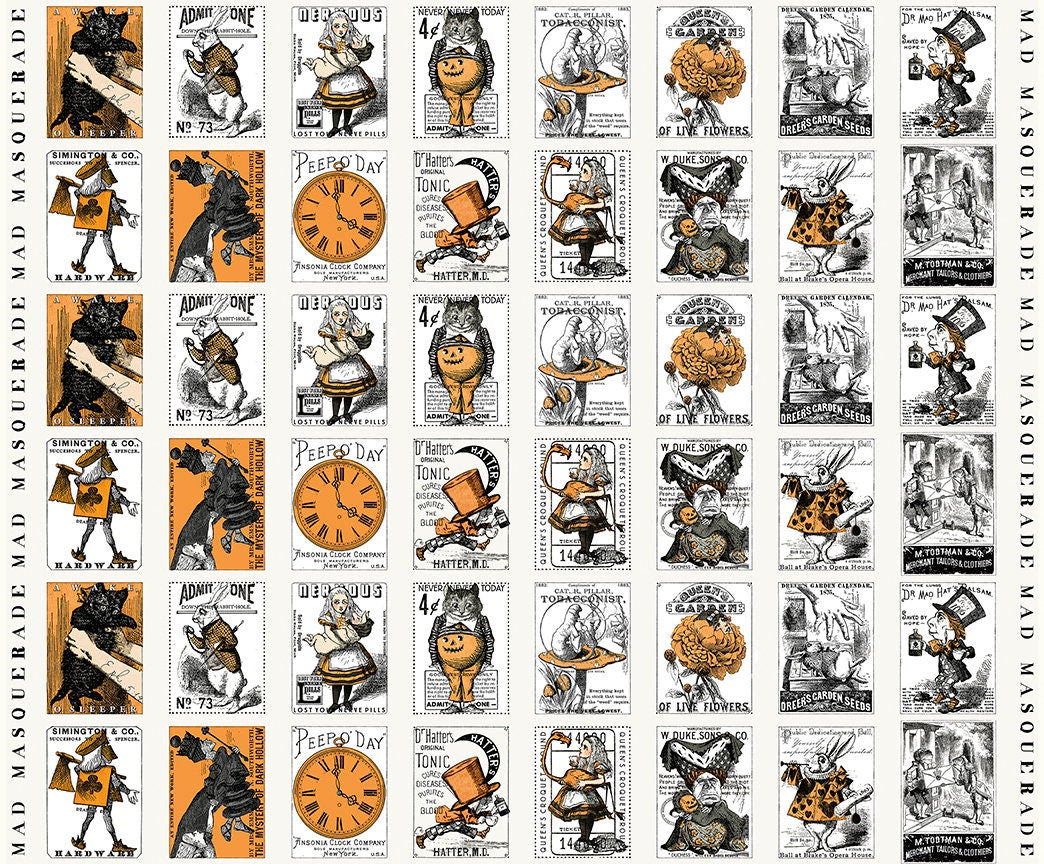 Mad Masquerade Trading Cards Panel - CD11951-TRADING - by J.Wecker Frisch for Riley Blake Designs 12" Repeat - Sold in 1/2 Yard Increments