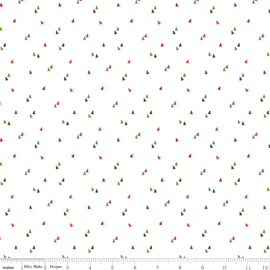 Seasonal Basics Trees C854-White, by Christopher Thompson for Riley Blake Designs - 1/2 yard increments, continuously cut