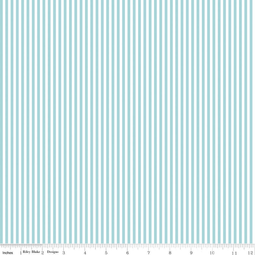 1/4" Aqua Stripe Quilting Cotton Basics by Riley Blake Designs - C555-AQUA. Sold by the 1/2 Yard Continuous Cut