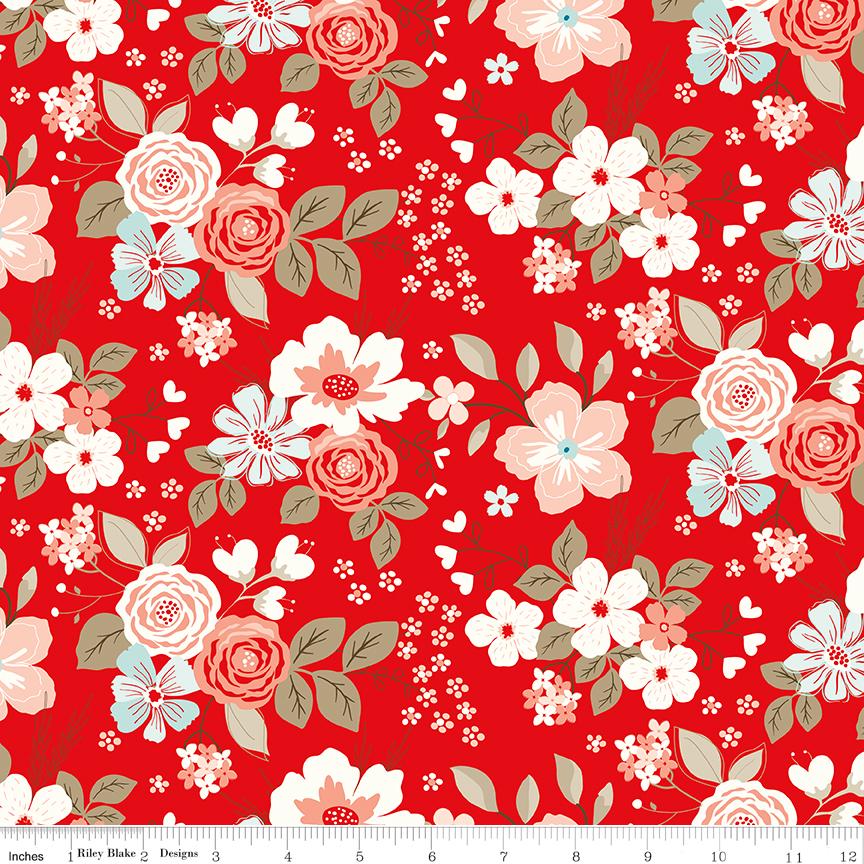 You & Me Red Main - C15400 by Sandy Gervais for Riley Blake Designs - 1/2 yard increments, continuously cut