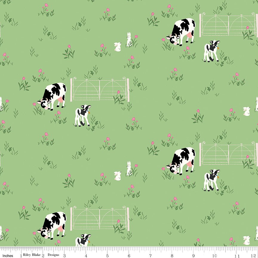 Tulip Cottage Cows & Bunnies Grass C14262 by Melissa Mortenson for Riley Blake Designs - Sold in 1/2 Yard Increments, Continuous Cut