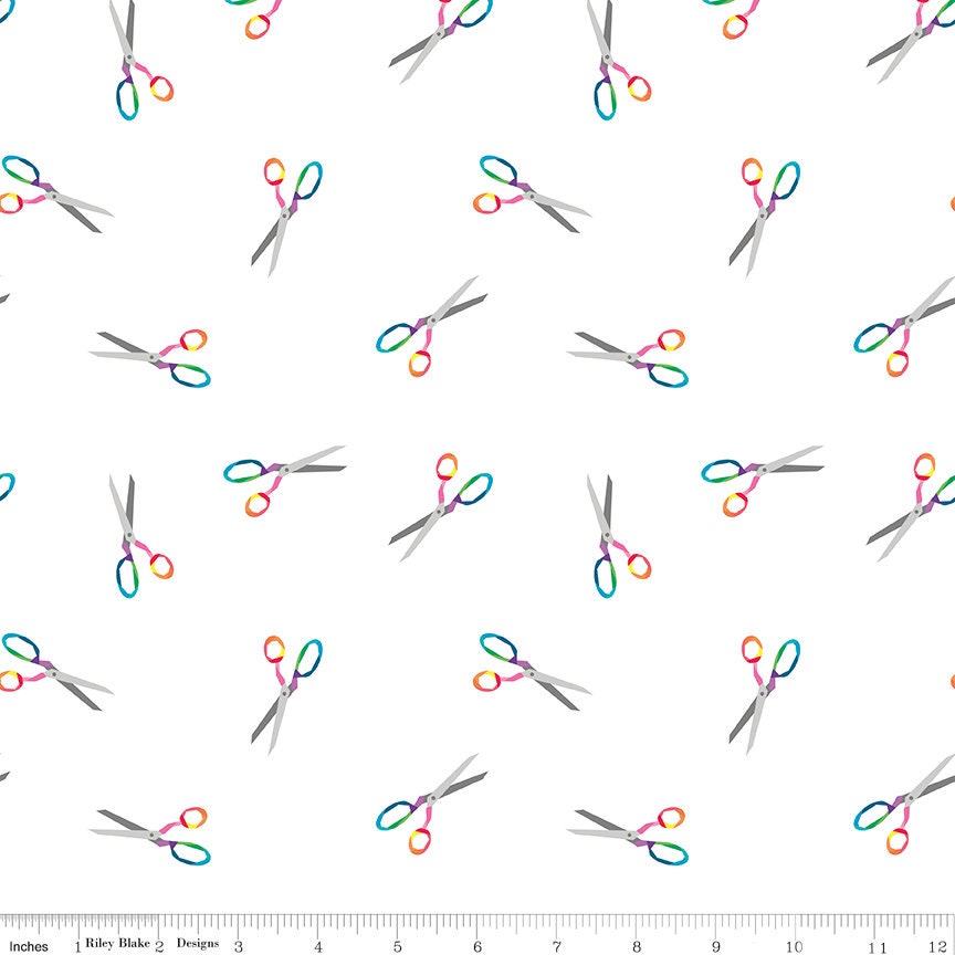 Make Snip Snip C13423 By Kristy Lea for Riley Blake Designs - Select Black or White - 1/2 Yard Continuous Cut