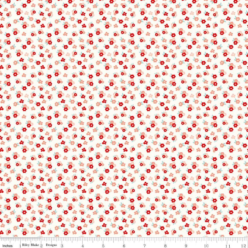 You & Me Tossed Floral - Cream C15404 by Sandy Gervais for Riley Blake Designs - 1/2 yard increments, continuously cut