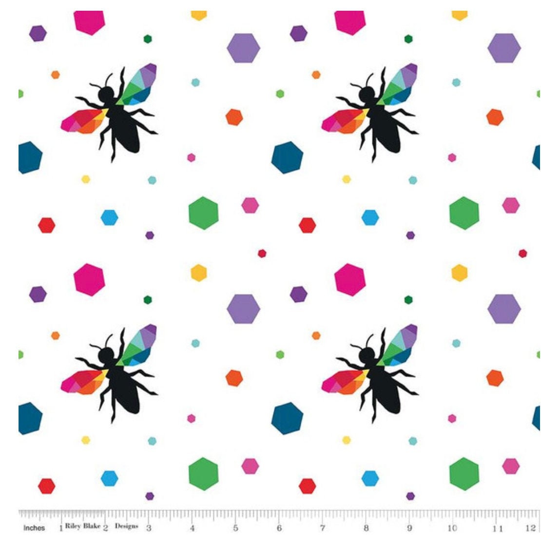 Create Hexie Bees White- by Quiet Play for Riley Blake Designs - sold in 1/2 yard increments, continuous cut