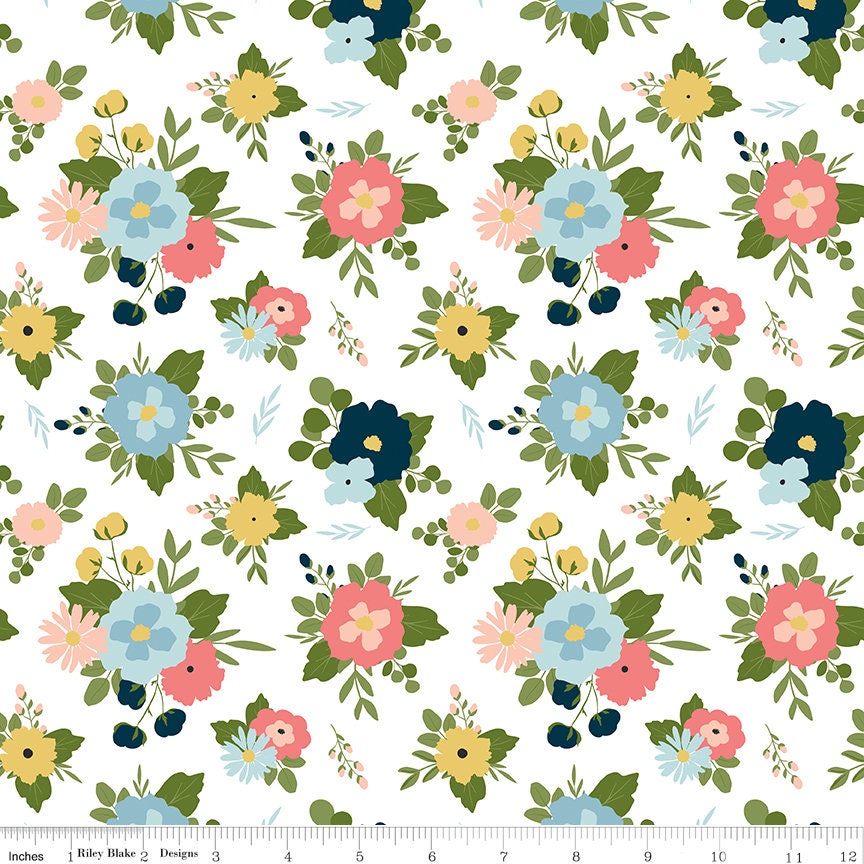 Day in the Life - Main Floral - Echo Park Paper for Riley Blake Designs - Choose White or Oxford - 1/2 Yard Increments, continuously cut.