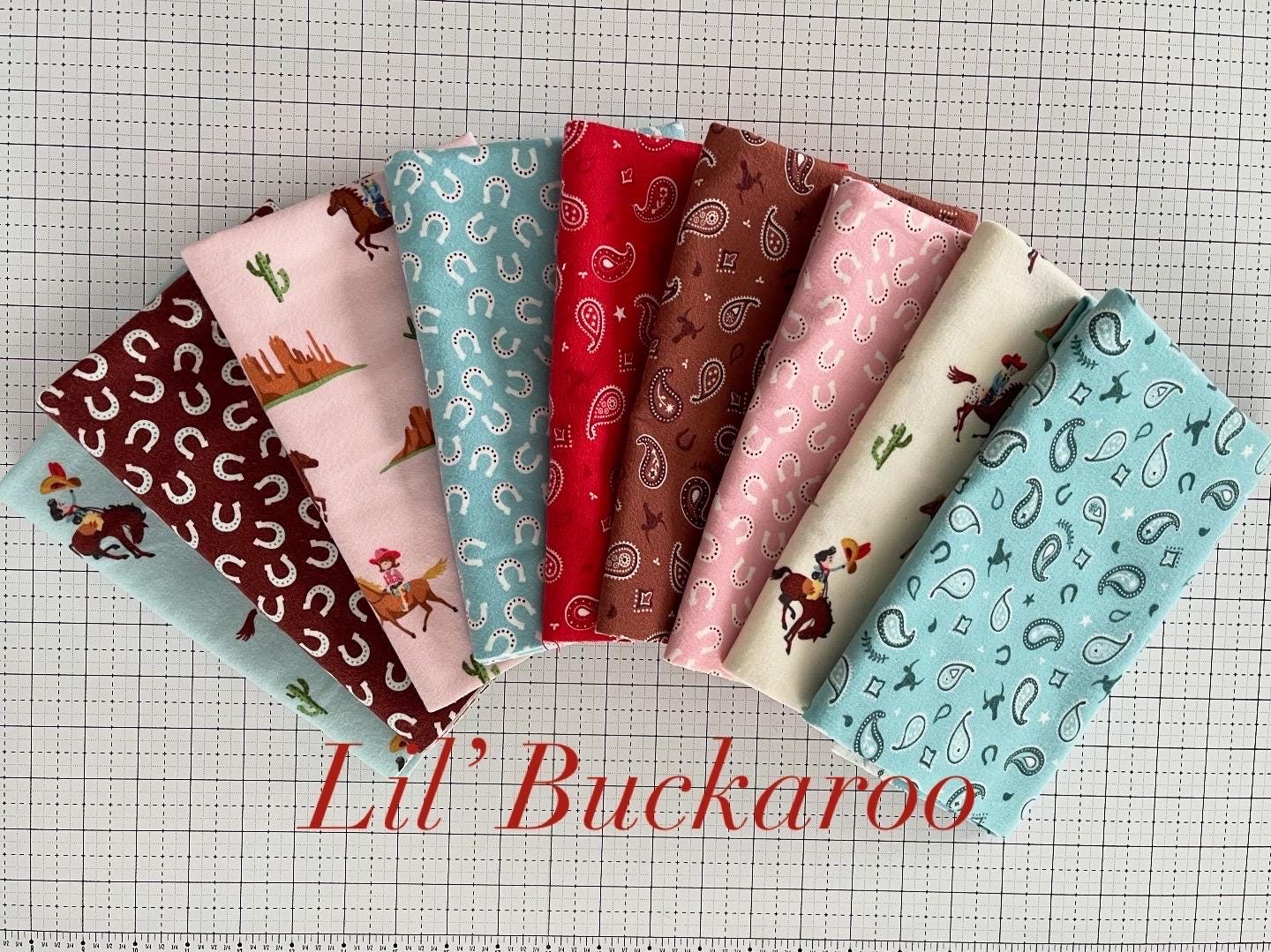 Lil' Buckaroo Flannel Fabric Set by Riley Blake. Quilts for Baby Cowboys - Baby Quilts, Rag Quilts, and Soft Toys. 9 Pieces Multiple Sizes.