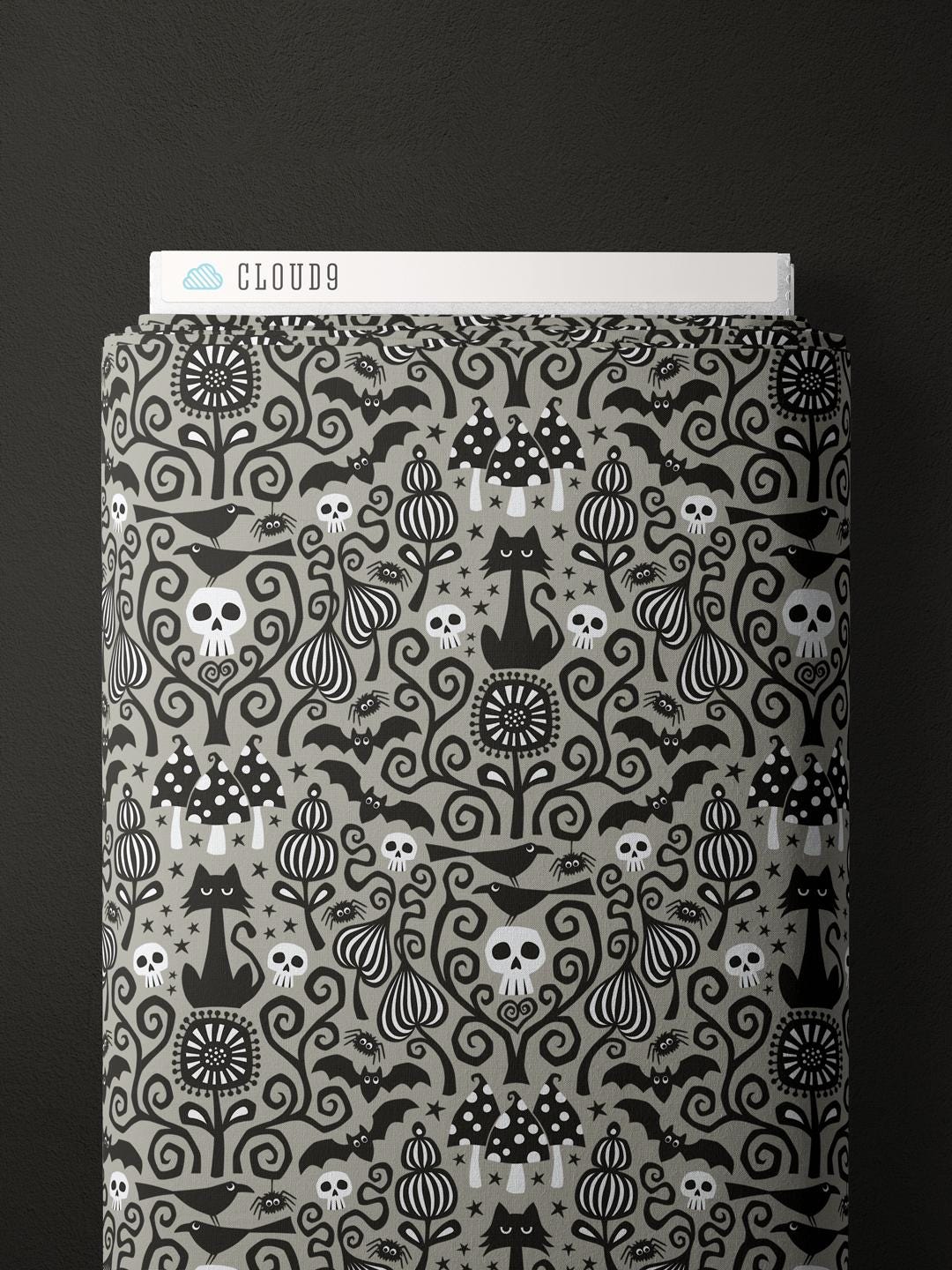 Gothic Whimsy Halloween Fabric by Cloud 9 Fabrics - The Black Cat 227989 - sold in 1/2 yard increments, continuously cut