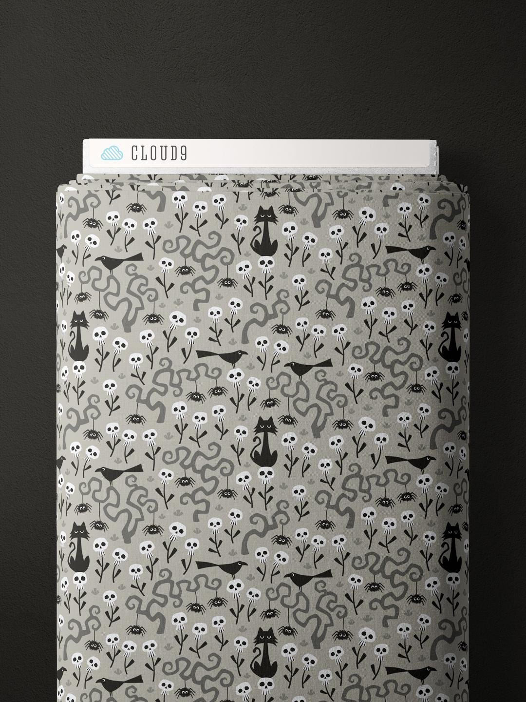 Gothic Whimsy Halloween Fabric by Cloud 9 Fabrics - Skulls Garden 227990 - sold in 1/2 yard increments, continuously cut