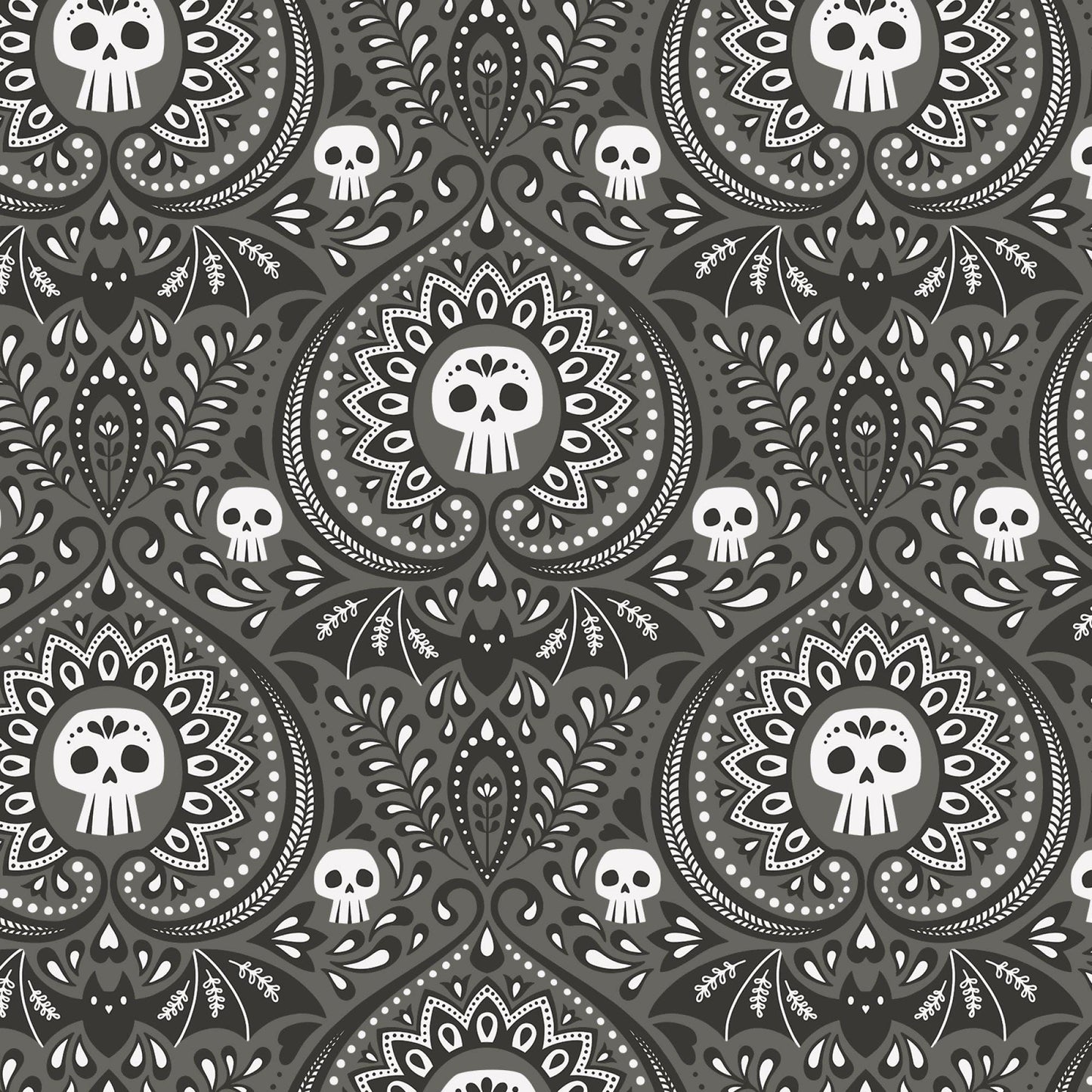 Gothic Whimsy Halloween Fabric by Cloud 9 Fabrics - Gothic Paisley 227991 - sold in 1/2 yard increments, continuously cut