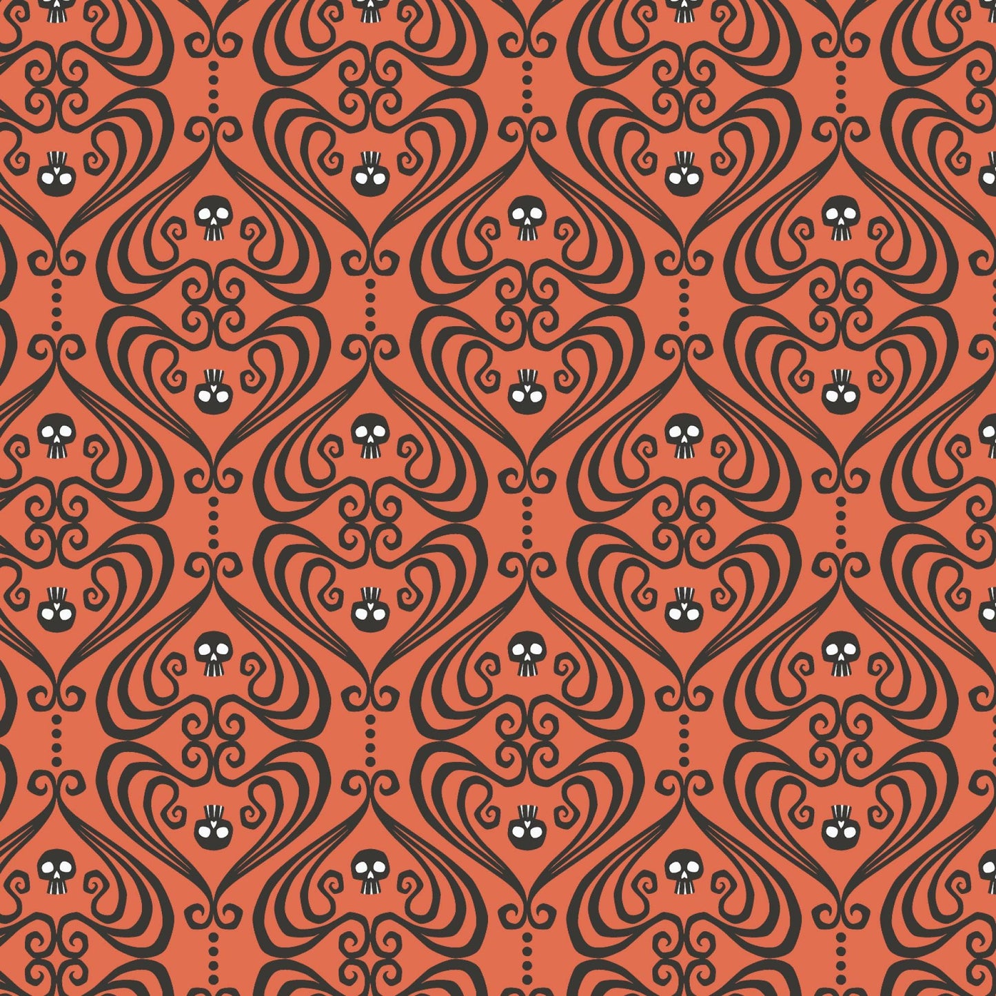 Gothic Whimsy Halloween Fabric by Cloud 9 Fabrics - Ornaments 228002 Orange & Black - sold in 1/2 yard increments, continuously cut