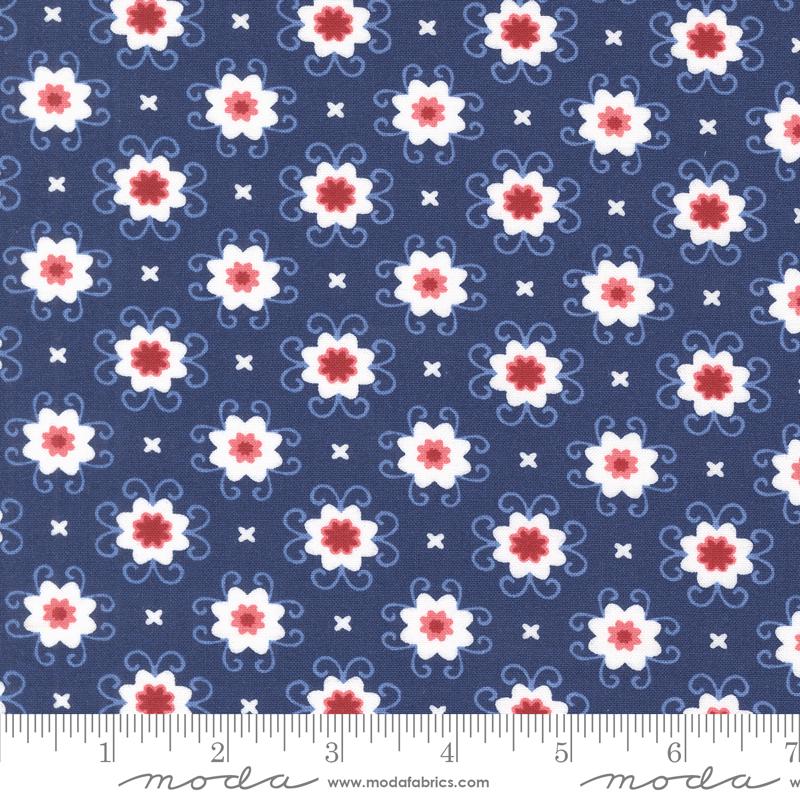 Star Spangled Patriotic Flowers Quilting Cotton Fabric-April Rosenthal/Moda Fabrics - Sold in 1/2 yard increments, continuous cut. 24173-13