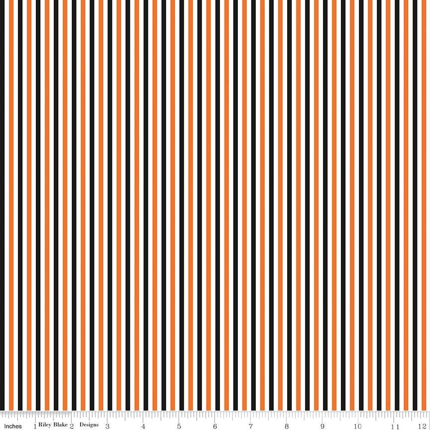 Halloween Stripe 1/8" C495 Orange, Black and White Stripe Quilt Fabric by Riley Blake Designs - Sold in 1/2 yard increments, continuous cut