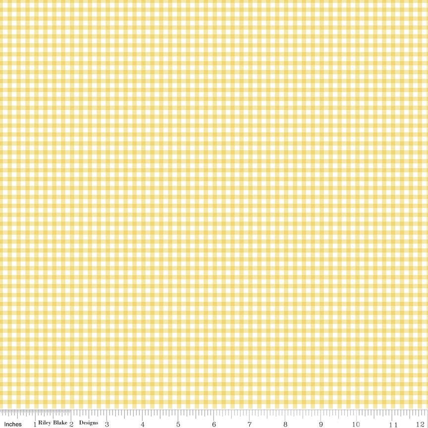 Gingham Yellow 1/8" Small 100% Quilting Cotton Basic by Riley Blake Designs - Sold in 1/2 yard increments, continuously cut - C15845
