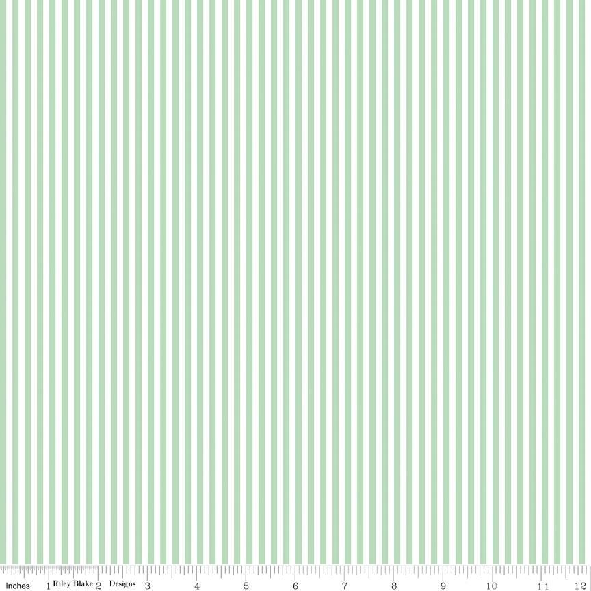 Sweet Mint Green Stripe 1/8" - Basics by Riley Blake Designs - 100% Cotton Quilting Fabric Sold in 1/2 Yard increments, continuous cut.