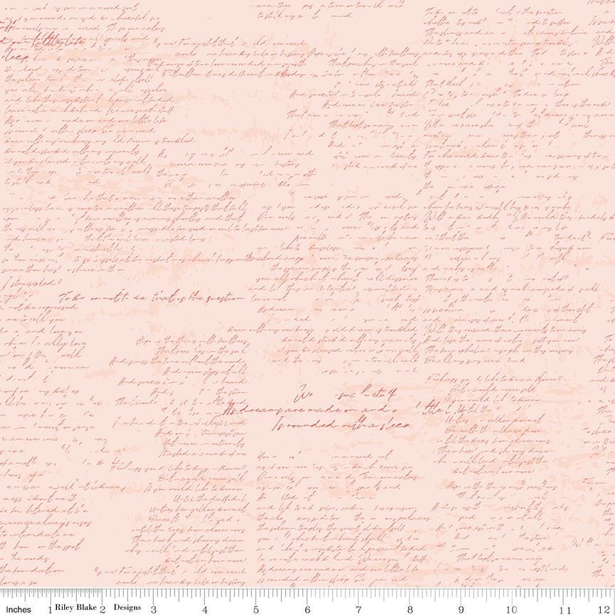 Between the Pages Manuscript Ballerina Pink Cotton Quilting Fabric - by Cotton & Joy/Riley Blake Designs - Sold by the 1/2 yard, continuous