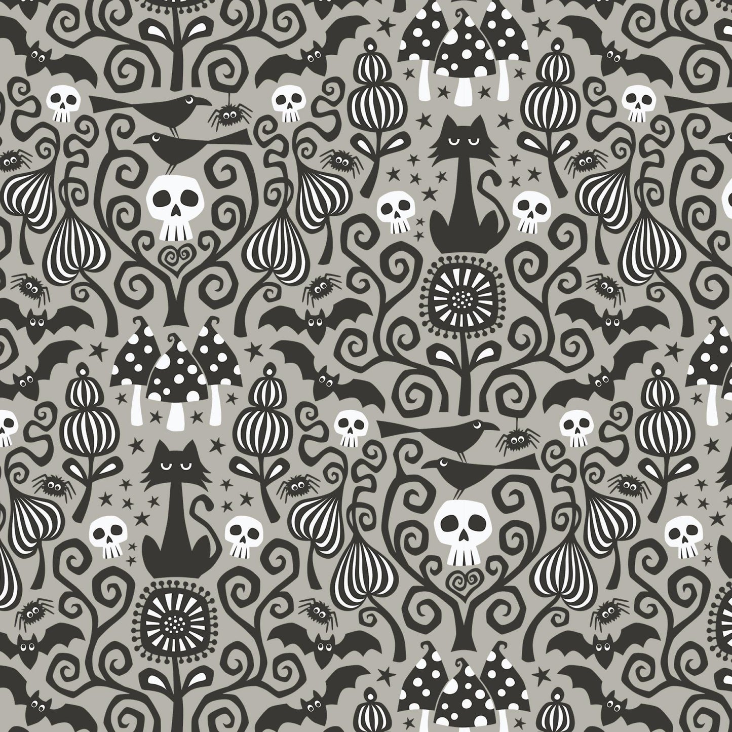 Gothic Whimsy Halloween Fabric by Cloud 9 Fabrics - The Black Cat 227989 - sold in 1/2 yard increments, continuously cut