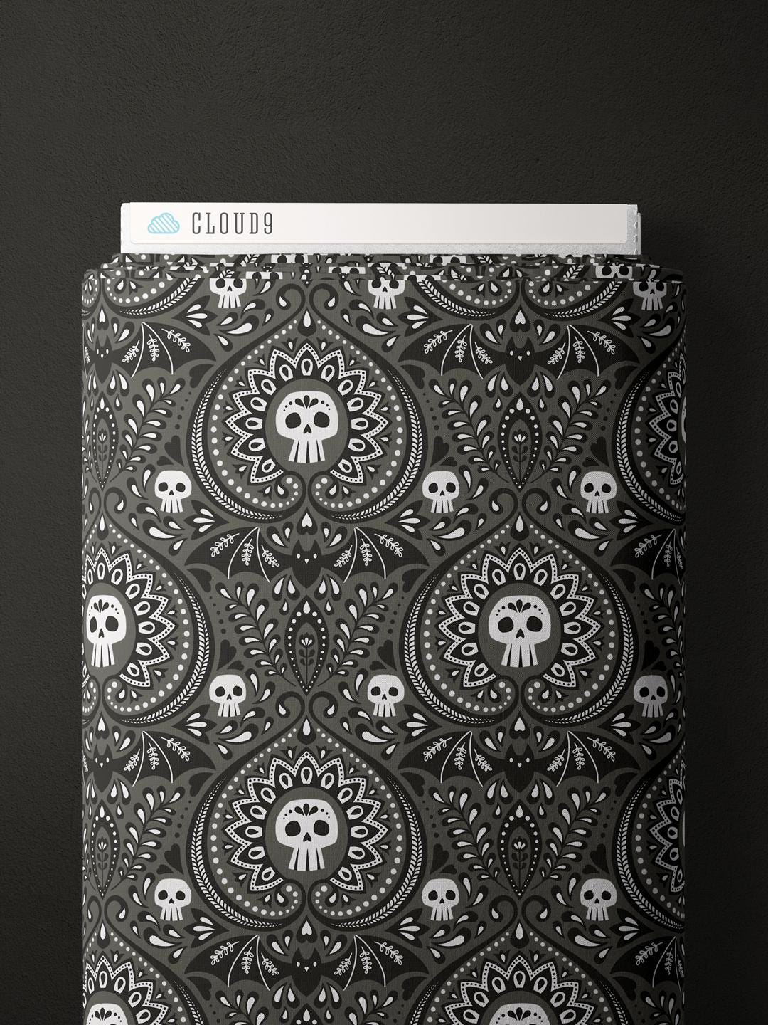 Gothic Whimsy Halloween Fabric by Cloud 9 Fabrics - Gothic Paisley 227991 - sold in 1/2 yard increments, continuously cut
