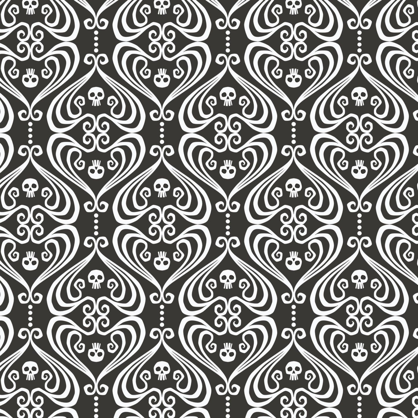Gothic Whimsy Halloween Fabric by Cloud 9 Fabrics - Ornaments 228001 Black & White - sold in 1/2 yard increments, continuously cut