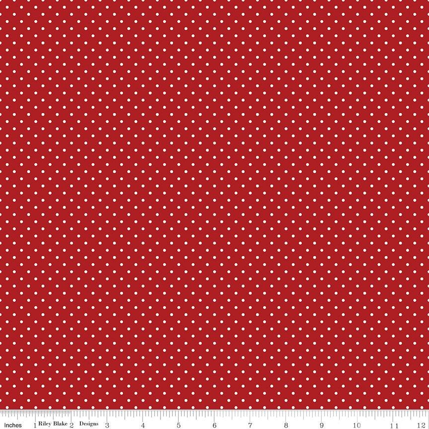 White Swiss Dot on Barn Red Premium Quilting Cotton by Riley Blake Designs - C670- sold in 1/2 yard increments, continuously cut