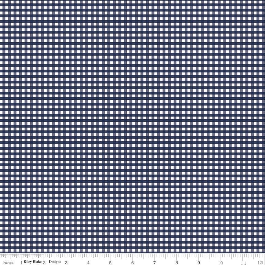 Gingham Navy 1/8" Small 100% Quilting Cotton Basic by Riley Blake Designs - Sold in 1/2 yard increments, continuously cut - C440-21