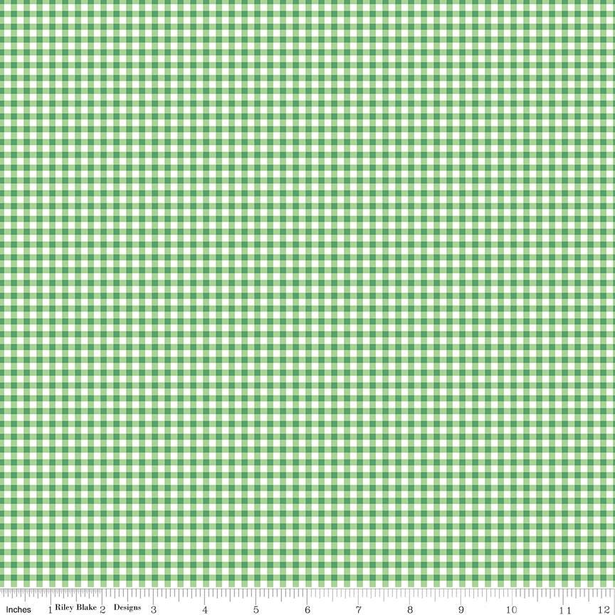Gingham Green 1/8" Small 100% Quilting Cotton Basic by Riley Blake Designs - Sold in 1/2 yard increments, continuously cut - C15845