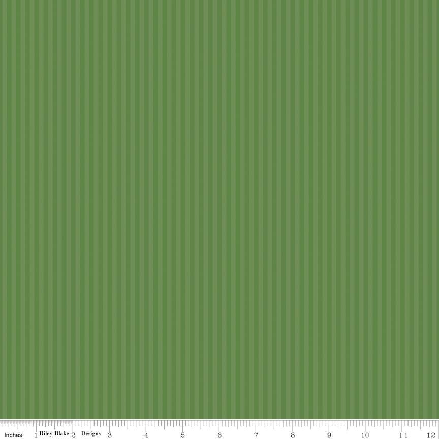 Tonal Stripe Green Clover 1/8" - Basics by Riley Blake Designs - 100% Cotton Quilting Fabric Sold in 1/2 Yard increments, continuous cut.