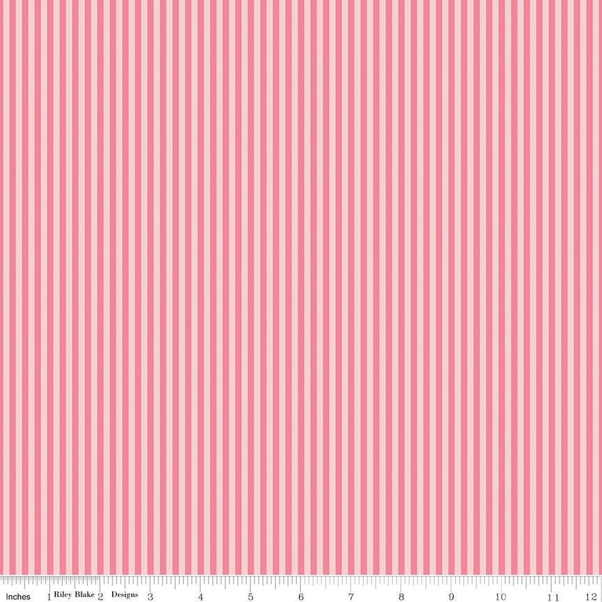 Tonal Stripe Pink 1/8" - Basics by Riley Blake Designs - 100% Cotton Quilting Fabric Sold in 1/2 Yard increments, continuous cut.