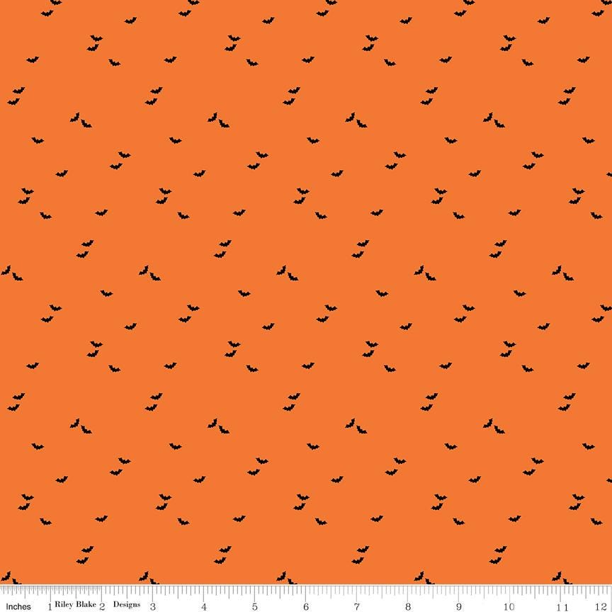 Seasonal Basics Bats Orange C851-Orange 100% Quilting Cotton Fabric, by Riley Blake Designs - 1/2 yard increments, continuously cut