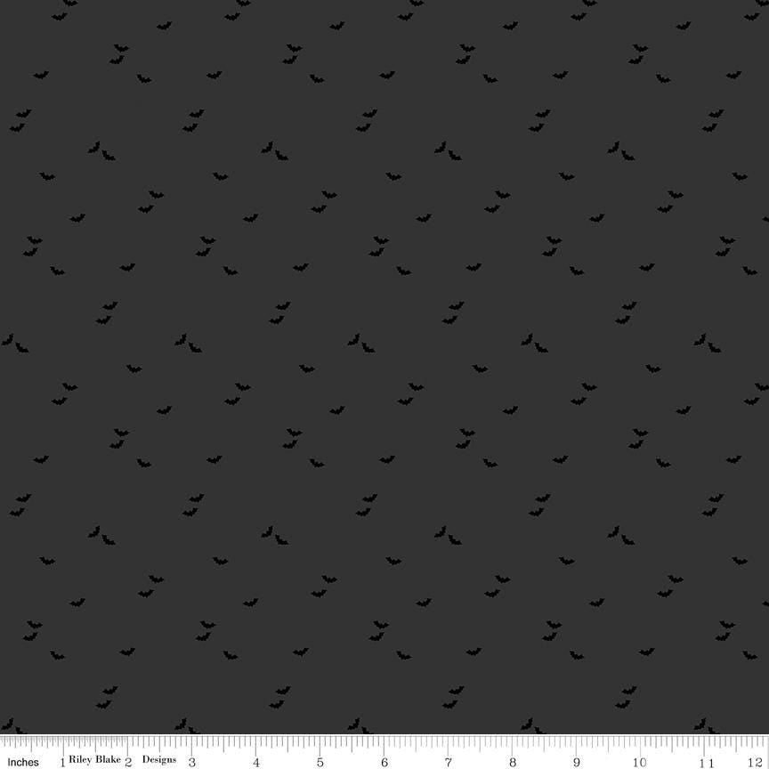 Seasonal Basics Bats C851- Black 100% Quilting Cotton Fabric, by Riley Blake Designs - 1/2 yard increments, continuously cut