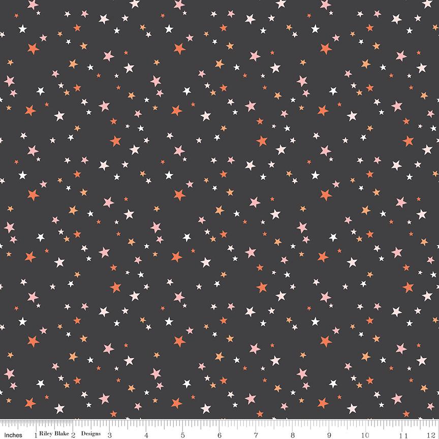 Hey Pumpkin Stars Charcoal Cotton Quilting Fabric by My Mind's Eye for Riley Blake C16037 - sold in 1/2 yard increments, continuously cut