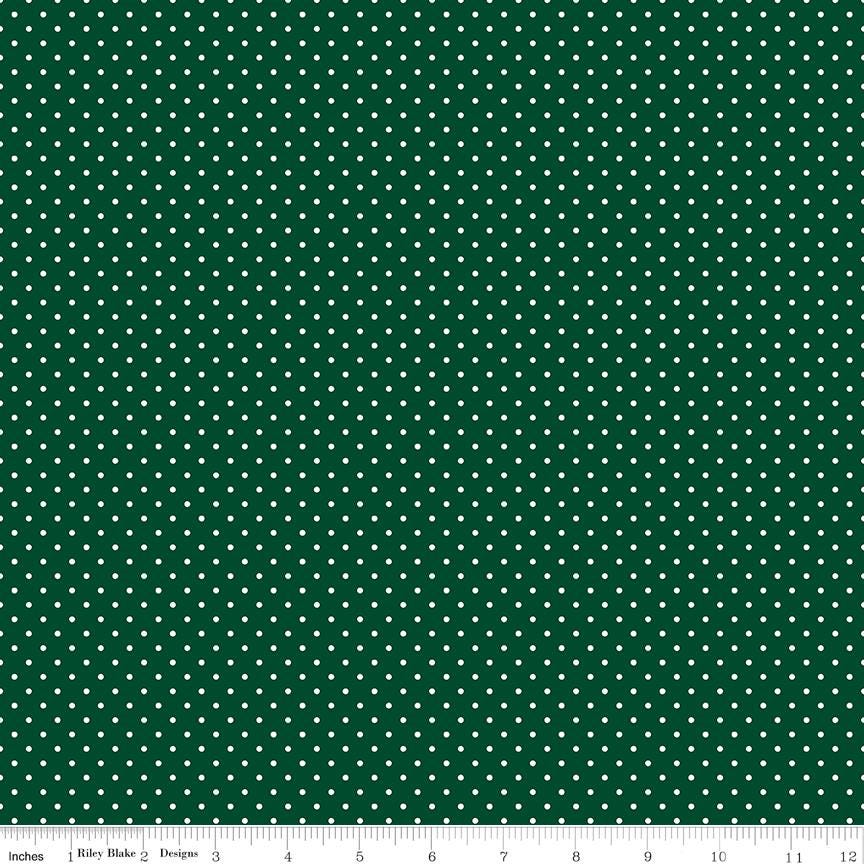 Swiss Dot White on Christmas Green Cotton Quilting Fabric by Riley Blake Designs - C670-Christmas - Sold by the 1/2 yard, continuous cut