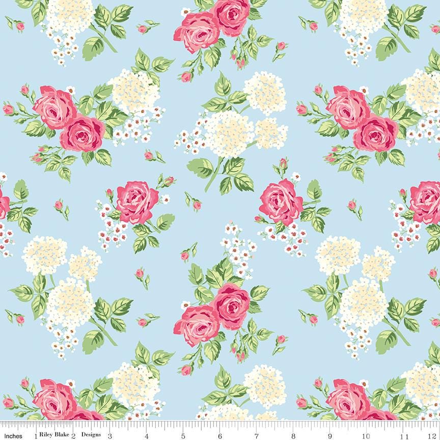 Bluegrass Charm Hydrangea Floral Cotton Quilting Fabric by Melissa Mortenson for Riley Blake - Sold by 1/2 Yard, continuously cut.