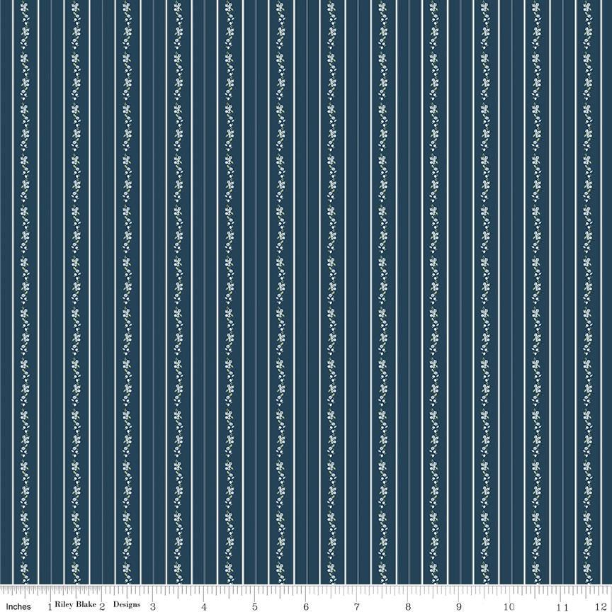 Bluegrass Charm Floral Stripe Cotton Quilting Fabric by Melissa Mortenson for Riley Blake - Sold by 1/2 Yard, continuously cut.