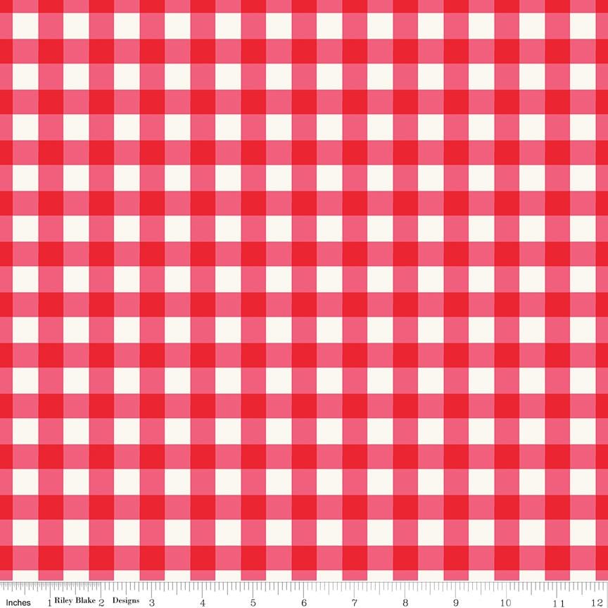 108" Wide Picnic Florals Red Gingham 100% Cotton Quilt Backing Fabric by My Minds Eye for Riley Blake - Sold by 1/2 Yard, continuous cut